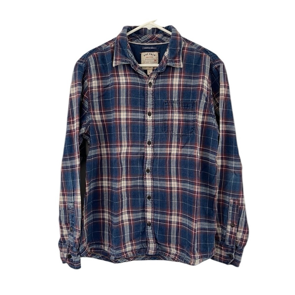 Fat Face Indigo Dye Plaid Flannel Button Down Shirt Size L
